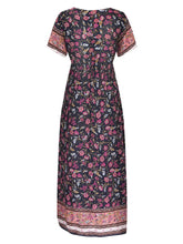 Load image into Gallery viewer, Wildara Deep Blue Floral Print Bohemian Maxi Dress
