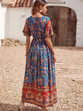 Load image into Gallery viewer, Wildara Royal Blue Floral Print Bohemian Maxi Dress
