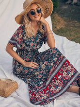 Load image into Gallery viewer, Wildara Lake Blue Floral Print Bohemian Maxi Dress
