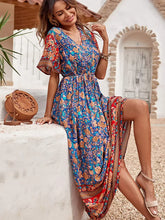 Load image into Gallery viewer, Wildara Royal Blue Floral Print Bohemian Maxi Dress
