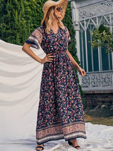 Load image into Gallery viewer, Wildara Deep Blue Floral Print Bohemian Maxi Dress
