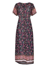 Load image into Gallery viewer, Wildara Deep Blue Floral Print Bohemian Maxi Dress
