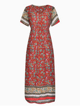 Load image into Gallery viewer, Wildara Red Floral Print Bohemian Maxi Dress
