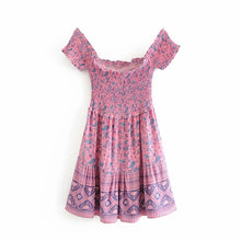 Load image into Gallery viewer, Amethyst Floral Print Bohemian Mini Dress
