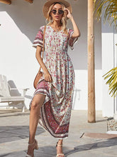 Load image into Gallery viewer, Wildara Beige Floral Print Bohemian Maxi Dress
