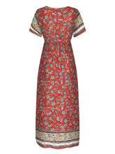 Load image into Gallery viewer, Wildara Red Floral Print Bohemian Maxi Dress
