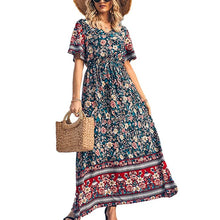 Load image into Gallery viewer, Wildara Lake Blue Floral Print Bohemian Maxi Dress
