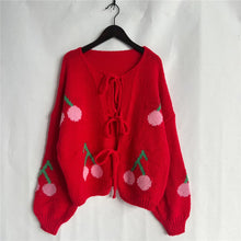 Load image into Gallery viewer, Sweet Cherry Lace-up Cardigan Sweater
