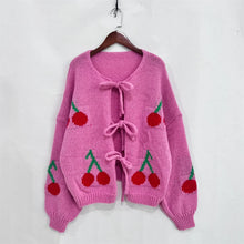 Load image into Gallery viewer, Sweet Cherry Lace-up Cardigan Sweater
