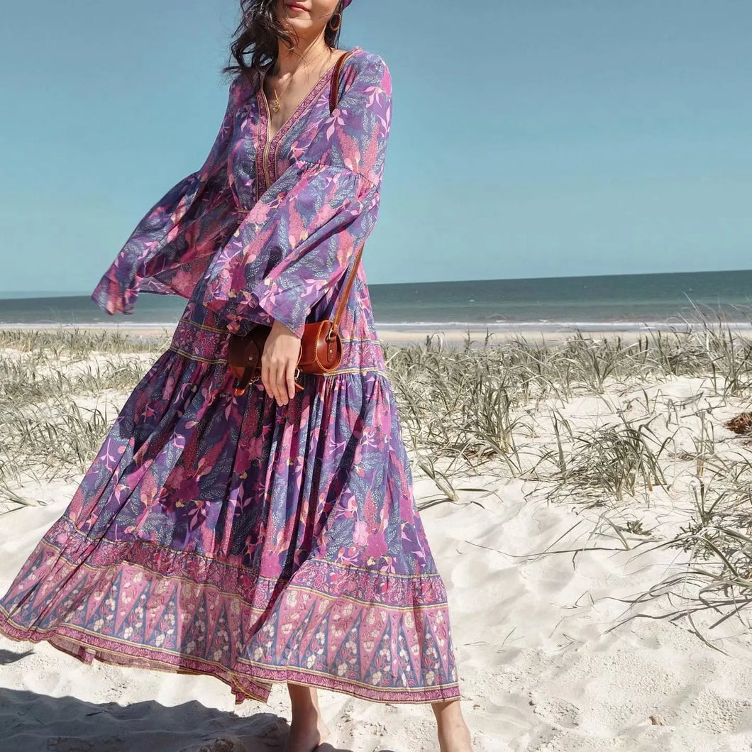 Rover Floral Print Bohemian Maxi Dress