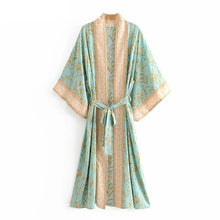 Load image into Gallery viewer, Wildra Green Floral Print Bohemian Kimono
