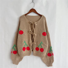 Load image into Gallery viewer, Sweet Cherry Lace-up Cardigan Sweater
