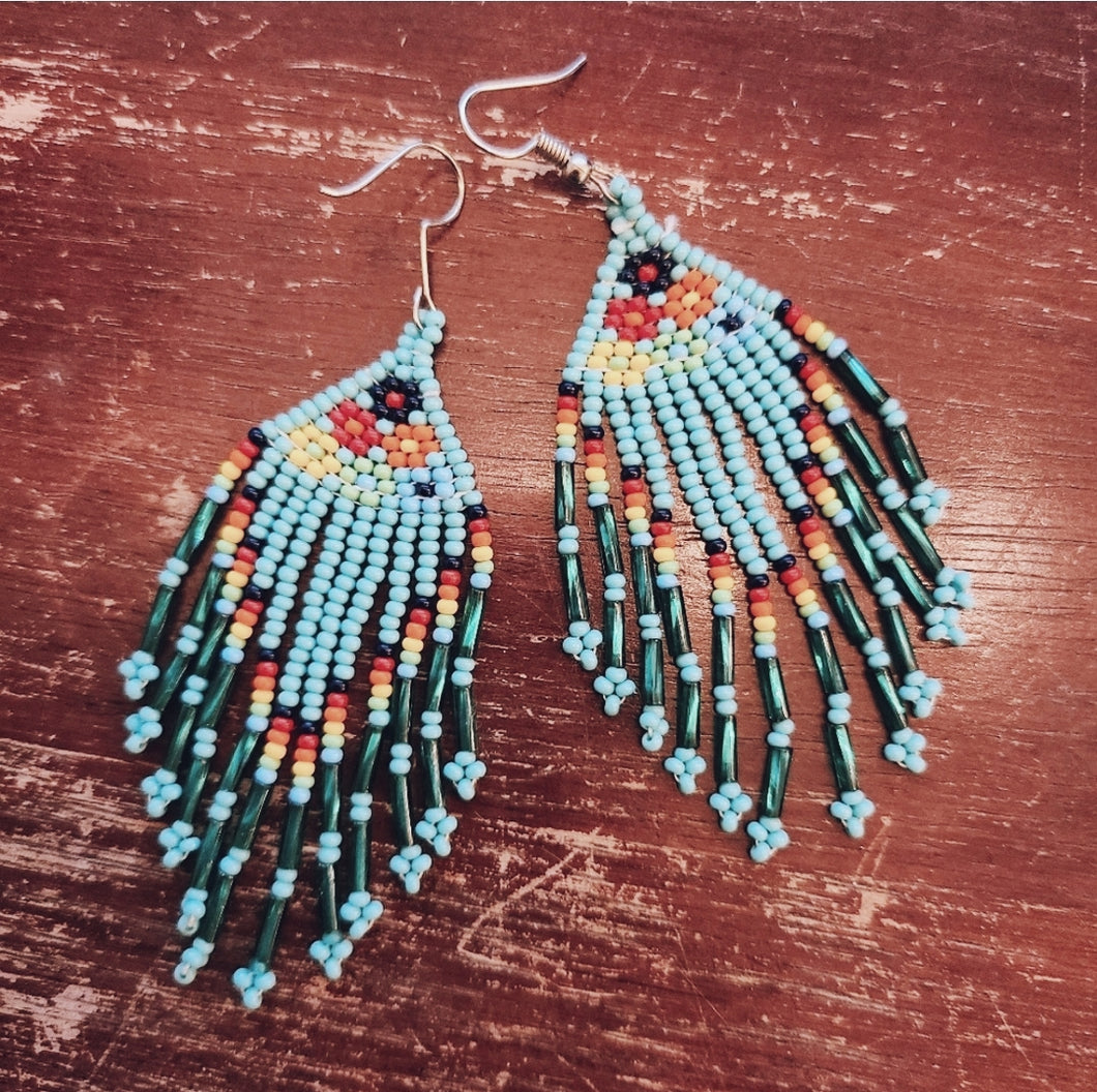 RECYCLED Authentic Mexican Hand-made Beaded Dangle Earrings