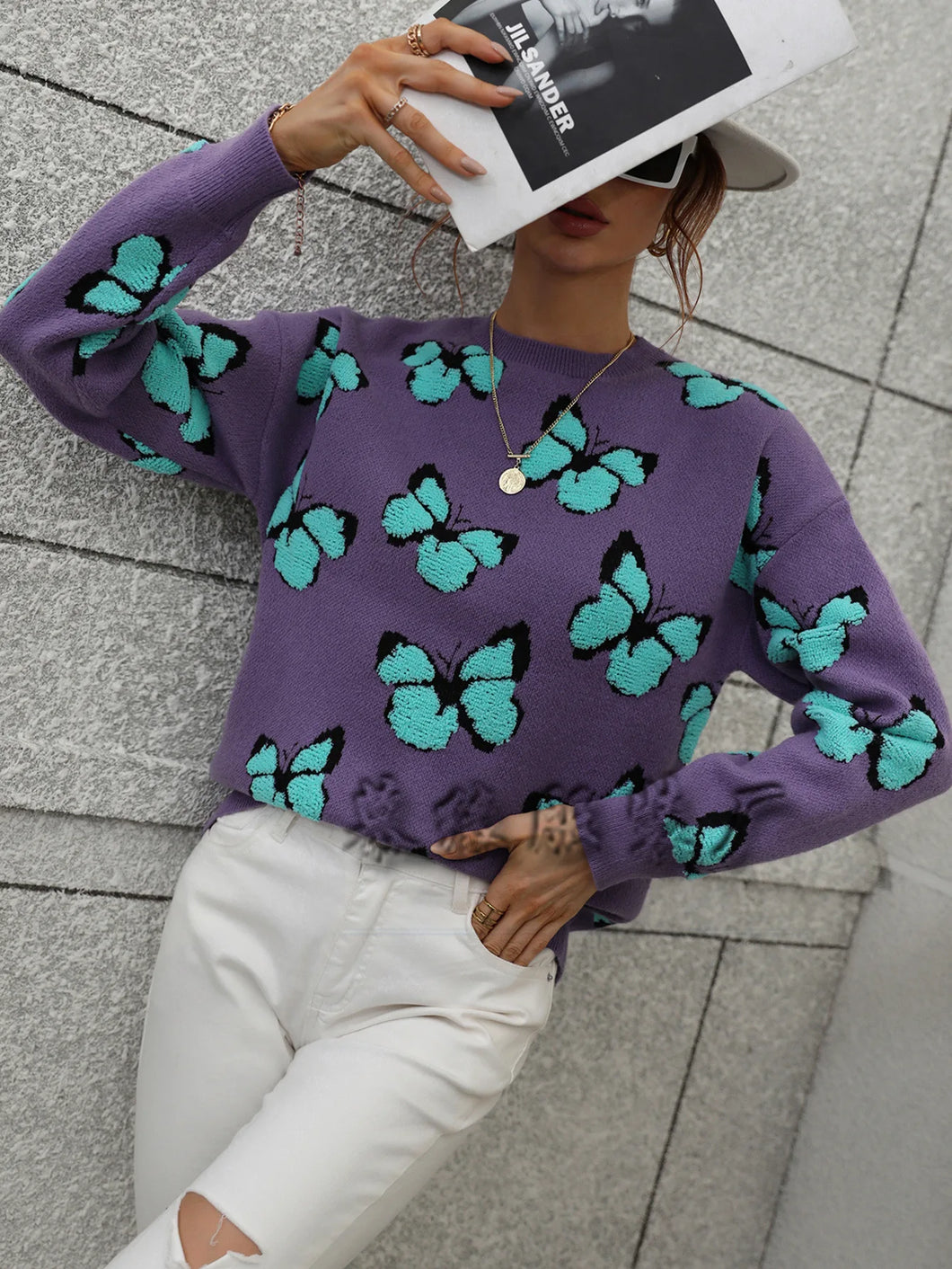 Jessie Casual Butterfly Embroidered Pullover Sweater