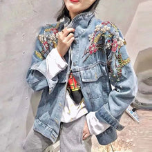 Load image into Gallery viewer, Emmaline Hand Beaded Sequins Floral Embroidered Denim Jackets
