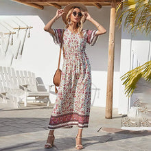 Load image into Gallery viewer, Wildara Beige Floral Print Bohemian Maxi Dress
