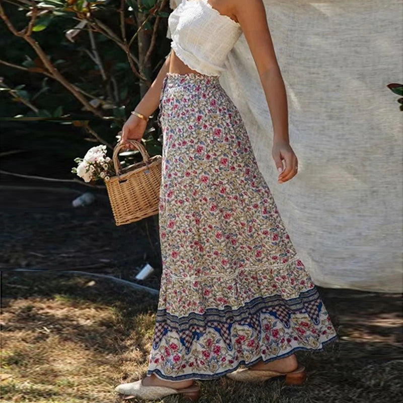 Luna Floral Print Bohemian Maxi Skirt