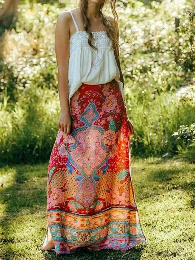 Peacock Bohemian Maxi Skirt